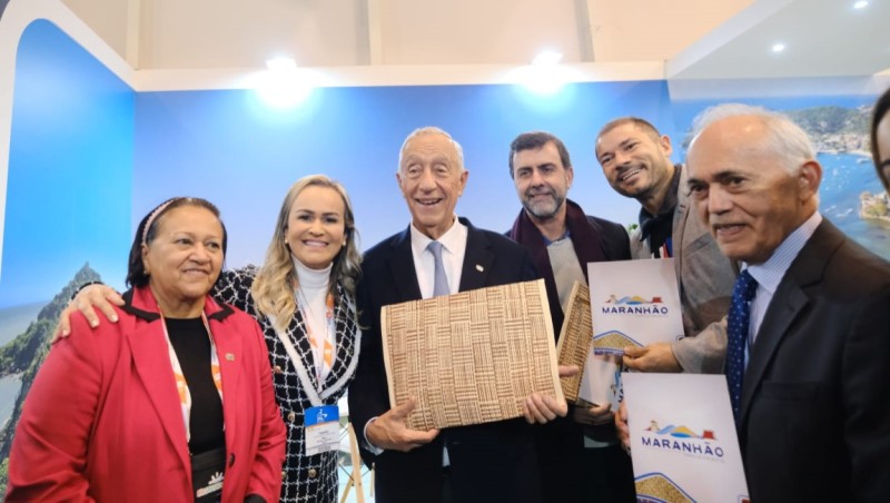 Ministra do Turismo, Daniela Carneiro, ao lado do presidente de Portugal, Marcelo Rebelo, da governadora do Rio Grande do Norte, Fátima Bezerra, e do presidente da Embratur, Marcelo Freixo. Crédito: Roberto Castro/MTur